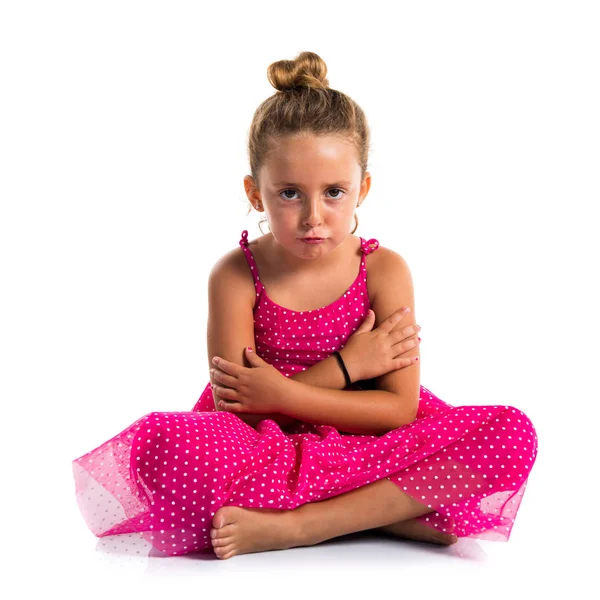 Sad Girl Pink Dress — Stock Photo, Image