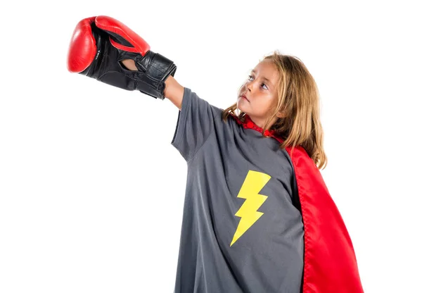 Menina Loira Vestida Como Super Herói — Fotografia de Stock