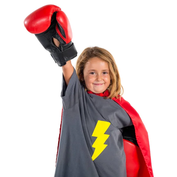 Menina Loira Vestida Como Super Herói — Fotografia de Stock