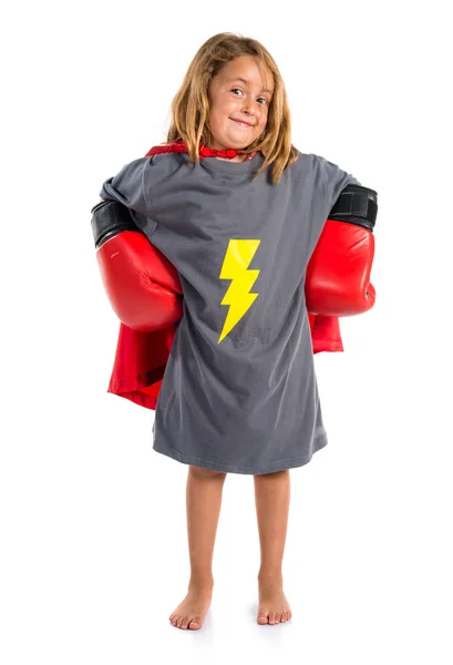 Kleines Blondes Mädchen Superheldenkostüm — Stockfoto