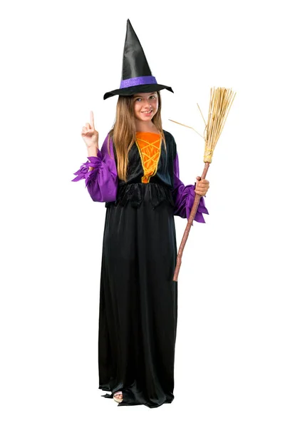 Full Length Shot Little Girl Dressed Witch Halloween Holidays Counting Royalty Free Stock Images