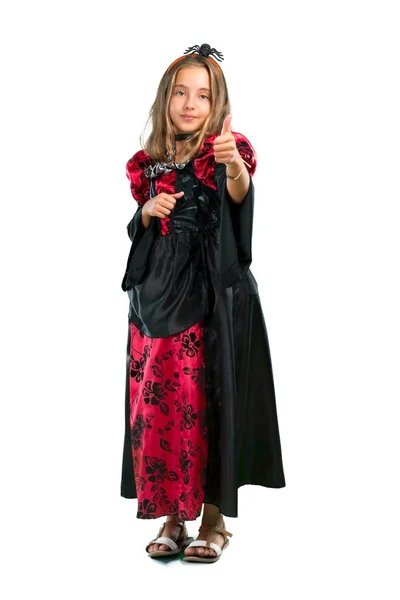 Full Length Shot Blonde Child Dressed Vampire Halloween Holidays Giving — Stock Photo, Image