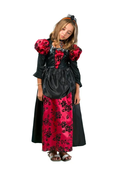 Full Lenght Bambino Biondo Vestito Vampiro Vacanze Halloween Infelice Frustrato — Foto Stock