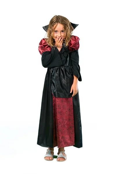 Uma Foto Completa Garoto Vestido Como Vampiro Nas Férias Halloween — Fotografia de Stock