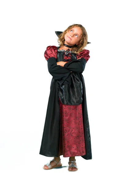 Eine Ganzkörperaufnahme Eines Kindes Das Den Halloween Feiertagen Als Vampir — Stockfoto