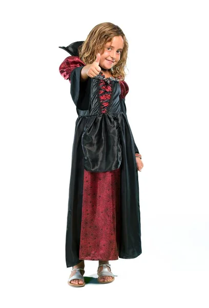 Plan Complet Enfant Déguisé Vampire Pendant Les Vacances Halloween Donnant — Photo