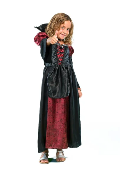 Full Length Shot Bambino Vestito Vampiro Alle Feste Halloween Dando — Foto Stock