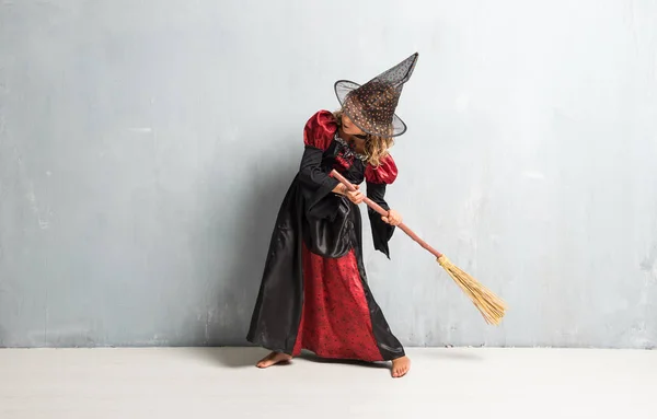 Little Girl Dressed Witch Halloween Holidays — Stock Photo, Image