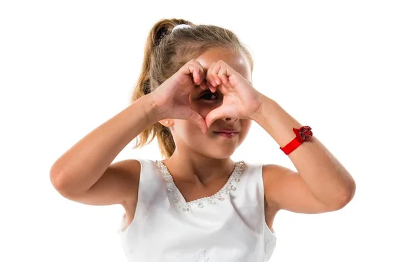 Piccola Principessa Ragazza Facendo Cuore Con Sue Mani — Foto Stock