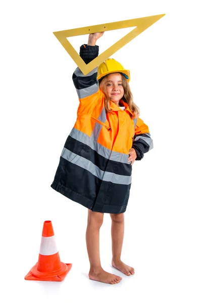 Menina Loira Vestida Como Trabalhadora — Fotografia de Stock