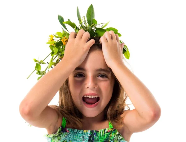 Ragazza Frustrata Con Corona Fiori — Foto Stock