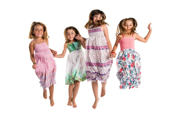 Groep Van Kleine Meisjes Springen — Stockfoto