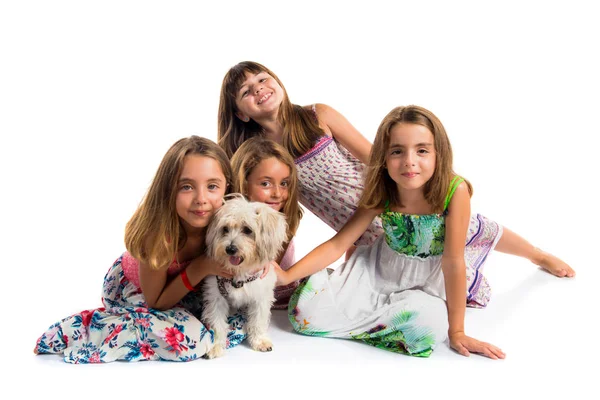 Groupe Filles Jouant Avec Chien — Photo