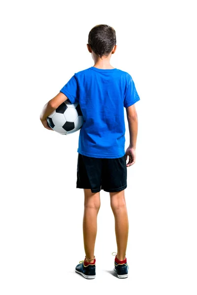Een Full Length Schot Van Jongen Voetballen Achterste Positie Geïsoleerde — Stockfoto