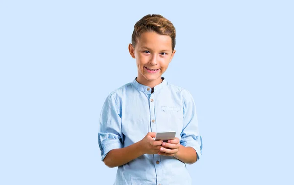 Little Kid Talking Mobile Color Baackground — Stock Photo, Image