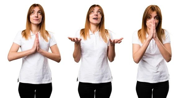 Set Beautiful Young Girl Pleading — Stock Photo, Image