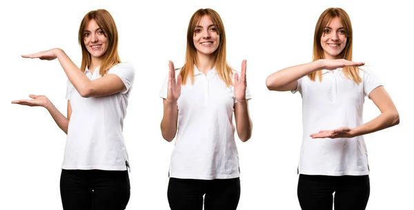 Conjunto Bela Menina Segurando Algo — Fotografia de Stock