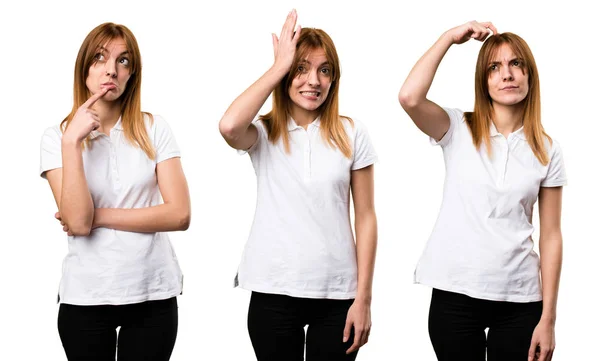 Set Beautiful Young Girl Having Doubts — Stock Photo, Image