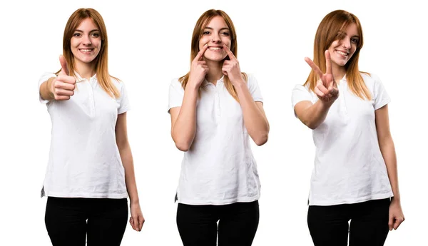 Set Happy Beautiful Young Girl — Stock Photo, Image