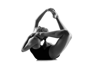 Ritmik jimnastik pratik maillot genç sarışın kadın