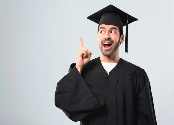 Man Zijn Graduatie Dag Universiteit Willen Realiseert Oplossing Terwijl Een — Stockfoto
