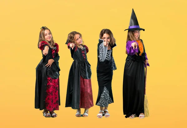 Set Little Girl Dressed Vampire Halloween Holidays Points Finger You — Stock Photo, Image