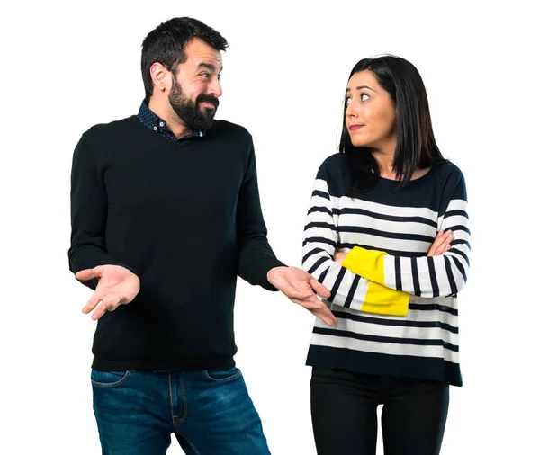 Couple Making Unimportant Gesture White Background — Stock Photo, Image