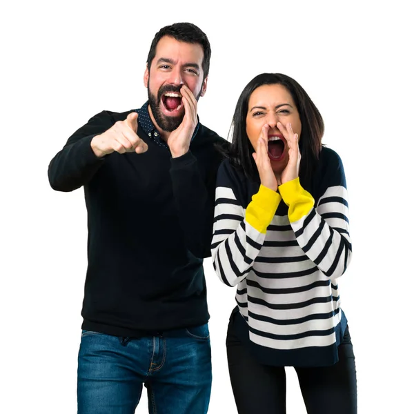 Couple Shouting White Background — Stock Photo, Image