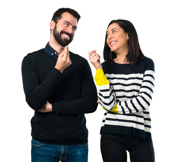 Couple Making Money Gesture White Background — Stock Photo, Image