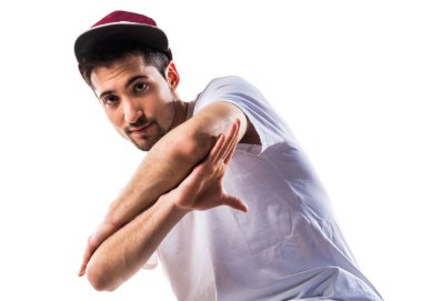 İzole beyaz zemin üzerine kentsel dansçı