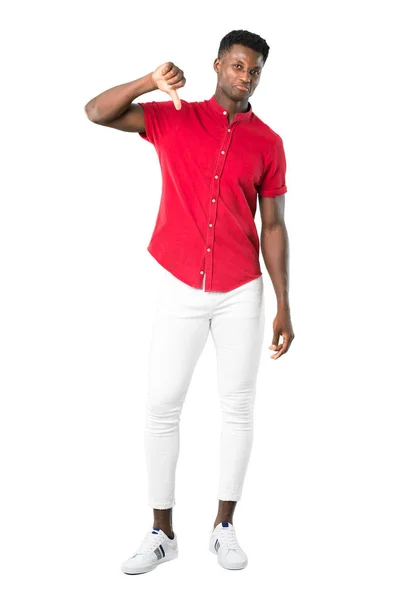 Full Body Young African American Man Showing Thumb Sign Negative — Stock Photo, Image