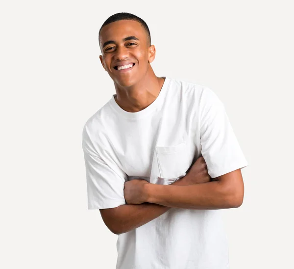 Young African American Man Keeping Arms Crossed While Smiling Isolated — Stock Photo, Image