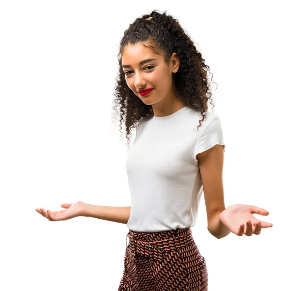 Young Girl Curly Hair Proud Self Satisfied Love Yourself Concept — Stock Photo, Image