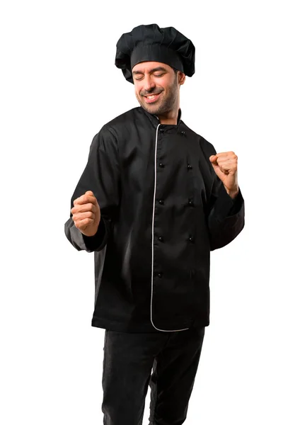 Chef Man Black Uniform Enjoy Dancing While Listening Music Party — Stock Photo, Image