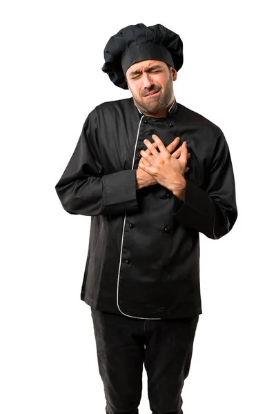 Chef Man Black Uniform Having Pain Heart Heart Attack Isolated — Stock Photo, Image