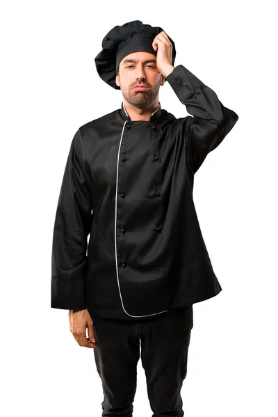 Chef Homme Uniforme Noir Avec Une Expression Frustration Pas Compréhension — Photo