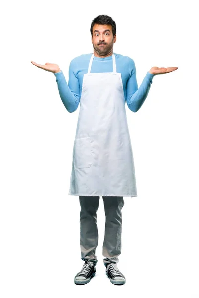 Full Length Shot Man Wearing Apron Having Doubts Confuse Face — Stock Photo, Image