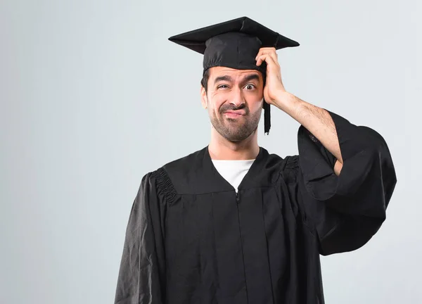 Άνθρωπος Του Πανεπιστημίου Ημέρα Αποφοίτησης Μια Έκφραση Της Απογοήτευσης Και — Φωτογραφία Αρχείου