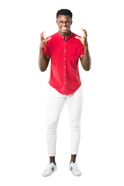 Тело Молодого Африканского Американца Раздражало Яростным Жестом Отрицательное Выражение Белом — стоковое фото