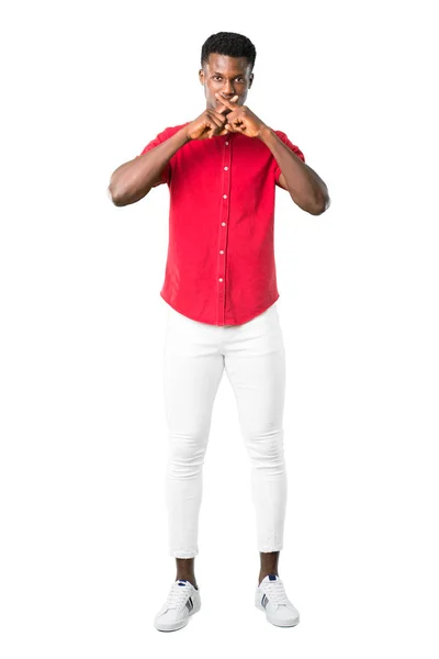 Повне Тіло Молодий Афроамериканець Людиною Показ Ознакою Закриття Рот Мовчання — стокове фото