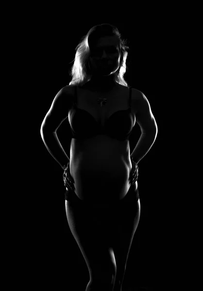 배경에 임신한 여자의 예술적인 실루엣 — 스톡 사진