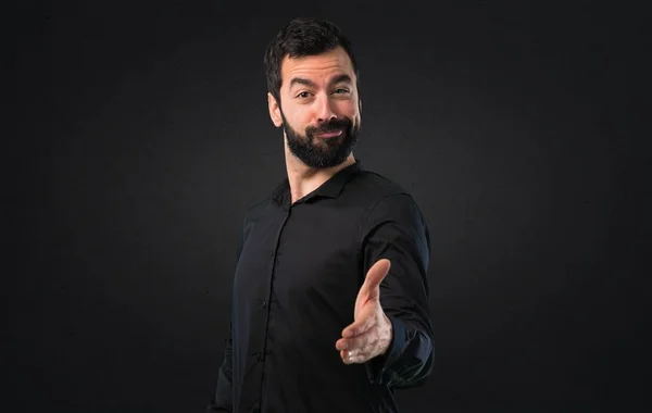 Handsome Man Beard Making Deal Black Background — Stock Photo, Image