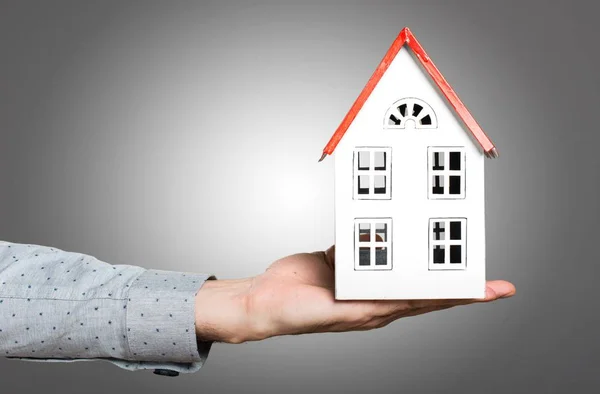 Hand Man Holding Little House — Stock Photo, Image