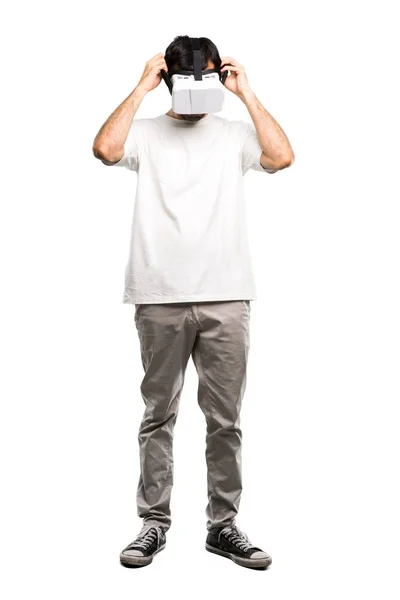 Uma Foto Completa Homem Usando Óculos Fundo Branco Isolado — Fotografia de Stock