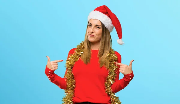 Donna Bionda Vestita Vacanze Natale Orgogliosa Soddisfatta Stessa Concetto Amore — Foto Stock