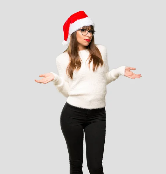 Girl Celebrating Christmas Holidays Making Doubts Gesture While Lifting Shoulders — Stock Photo, Image