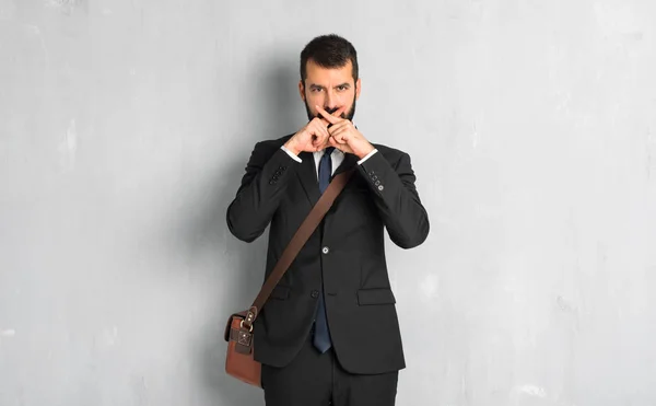 Businessman Beard Showing Sign Silence Gesture — Stock Photo, Image
