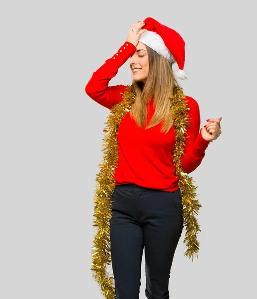 Mulher Loira Vestida Para Férias Natal Acaba Perceber Algo Tem — Fotografia de Stock