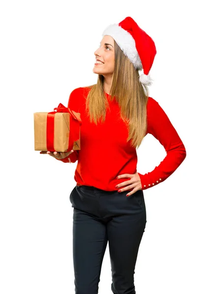 Blonde Woman Dressed Christmas Holidays Posing Arms Hip Laughing Isolated Royalty Free Stock Images