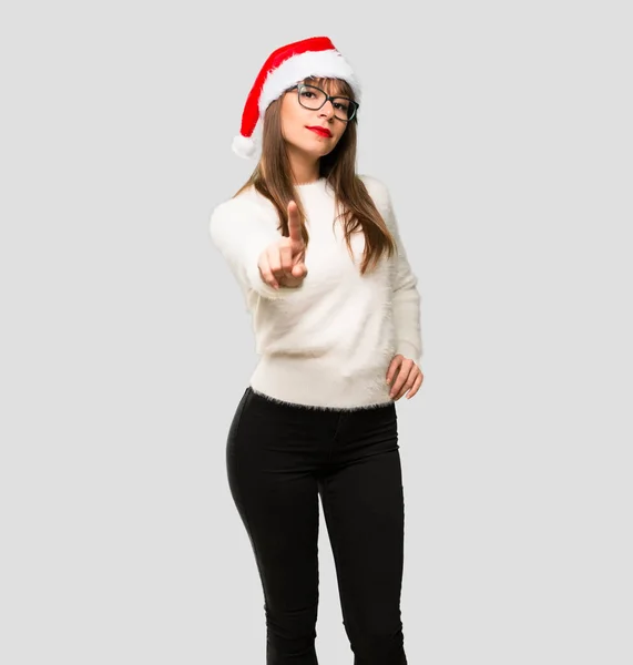 Girl Celebrating Christmas Holidays Showing Lifting Finger Sign Best Isolated — Stock Photo, Image